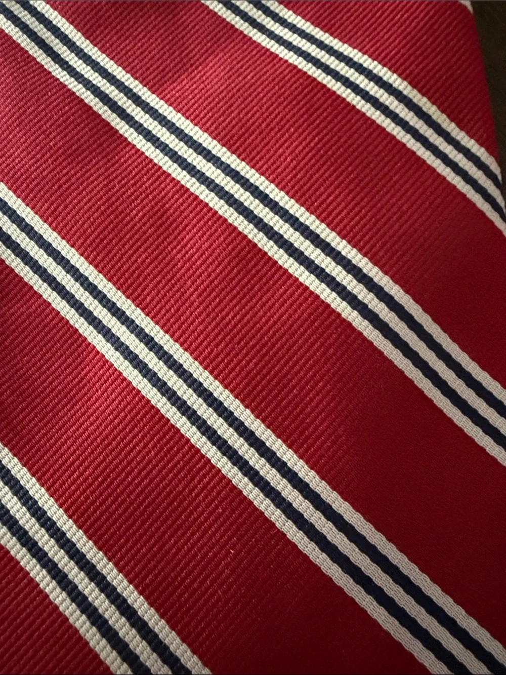 Brooks Brothers 346 Dark Red Silk Tie with Navy and White Stripes